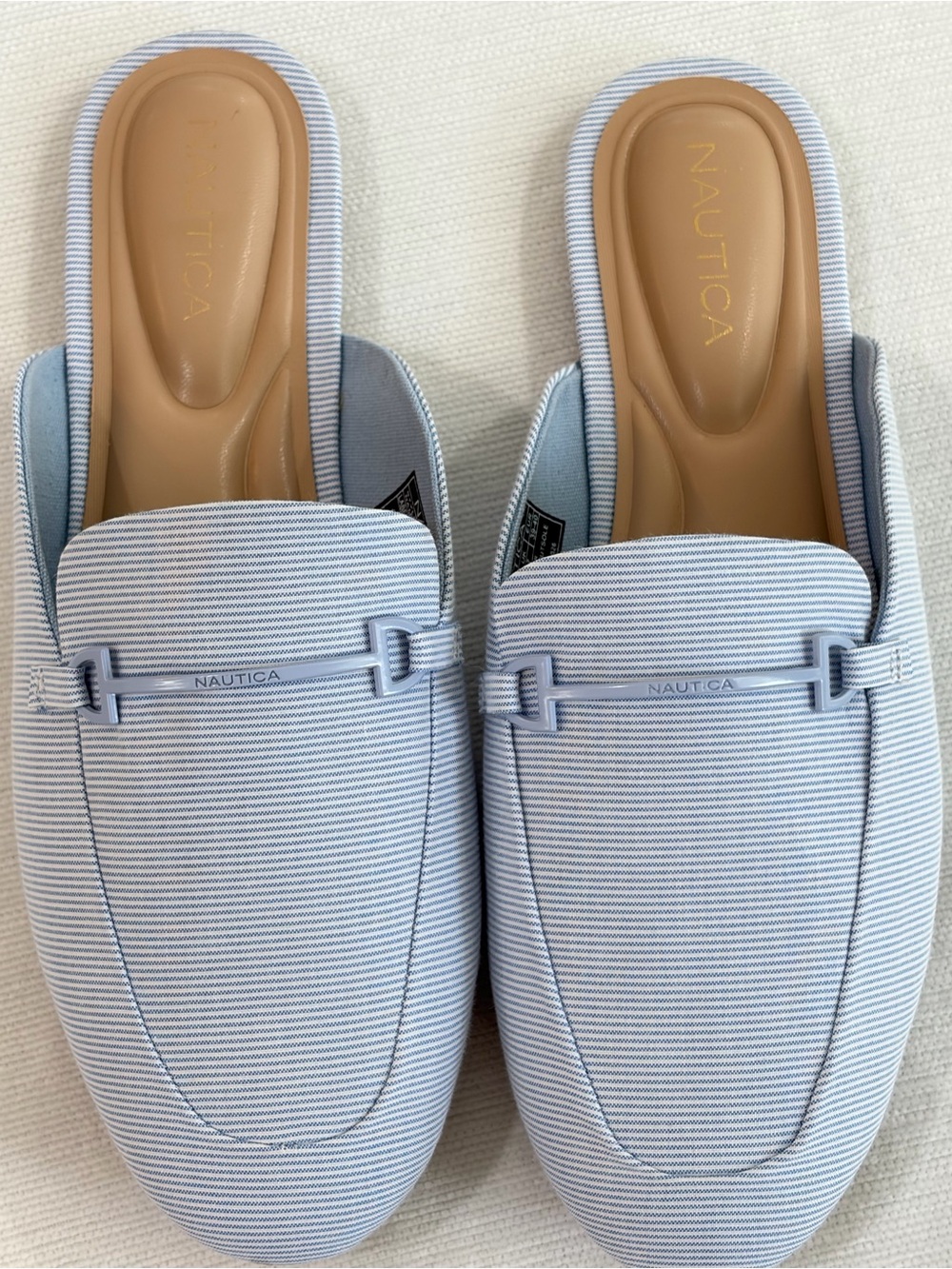 NWOT Sz 9 Nautica Striped Slip-On Mules in Light Blue and White